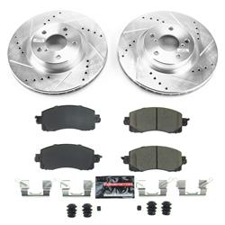 Rotors/Pads, Evolution Sport, Z23 Carbon Fiber Ceramic Pads, Iron Rotors, Zinc Plated, Cross-Drilled/Slotted, Front, Subaru, Set