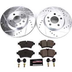 Brake Rotor and Pad Combo, Z23 Evolution Sport Upgrade, Front, Cross-drilled/Slotted, Zinc Dichromate Plated, Carbon Fiber Ceramic Pads, Mini, Kit