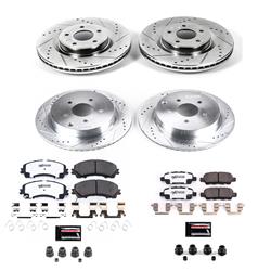 Pads and Rotors, Street Warrior, Cross-Drilled/Slotted Surface, Iron, Zinc Plated, 12.600 in./12.130 in. Diameter, Z26 Carbon Fiber Ceramic Pads, Kit