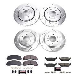 Brake Rotor and Pad Combo, Z23 Evolution Sport Upgrade, Front/Rear, Cross-drilled/Slotted Rotors, Carbon Fiber Ceramic Pads, Ford, Lincoln, Kit