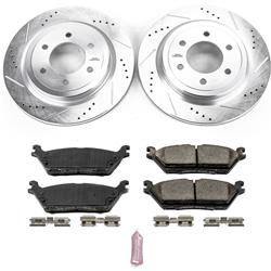 Brake Rotor and Pad Combo, Z23 Evolution Sport Upgrade, Rear, Cross-drilled/Slotted Rotors, Zinc Dichromate, Carbon Fiber Ceramic Pads, Ford, Lincoln