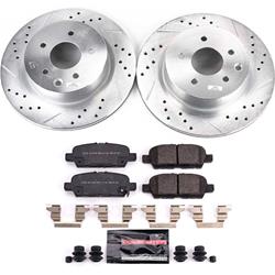 Brake Rotor and Pad Combo, Z23 Evolution Sport Upgrade, Rear, Cross-drilled/Slotted, Zinc Dichromate Plated, Carbon Fiber Ceramic Pads, for Nissan