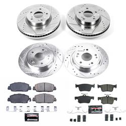 Rotors/Pads, Evolution Sport, Z23 Carbon Fiber Ceramic Pads, Iron Rotors, Zinc Plated, Cross-Drilled/Slotted, Front and Rear, For use on Honda®, Set