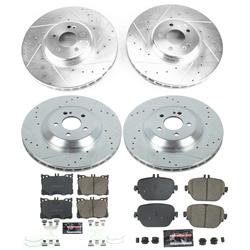 Rotors/Pads, Evolution Sport, Z23 Carbon Fiber Ceramic Pads, Iron Rotors, Zinc Plated, Cross-Drilled/Slotted, Front and Rear, Mercedes-Benz, Set