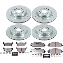 Rotors/Pads, Truck and Tow, Z36 Carbon Fiber Ceramic Pads, Iron Rotors, Zinc Plated, Cross-Drilled/Slotted, Front and Rear, RAM, Set