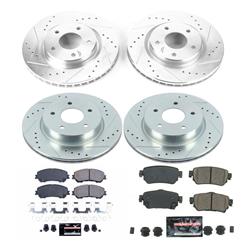 Rotors/Pads, Evolution Sport, Z23 Carbon Fiber Ceramic Pads, Iron Rotors, Zinc Plated, Cross-Drilled/Slotted, Front and Rear, for Nissan, Set