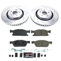 Rotors/Pads, Evolution Sport, Z23 Carbon Fiber Ceramic Pads, Iron Rotors, Zinc Plated, Cross-Drilled/Slotted, Front, Ford, Lincoln, Set