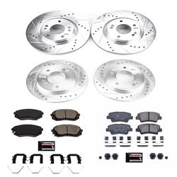 Brake Rotor and Pad Combos, Z23 Evolution Sport Brake Upgrade, Front/Rear, Cross-drilled/Slotted Rotors, Carbon Fiber Ceramic Pads, for Hyundai, Kit