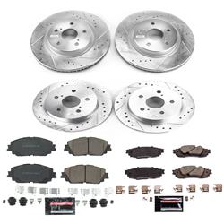 Rotors/Pads, Evolution Sport, Z23 Carbon Fiber Ceramic Pads, Iron Rotors, Zinc Plated, Cross-Drilled/Slotted, Front and Rear, Lexus, Toyota, Set