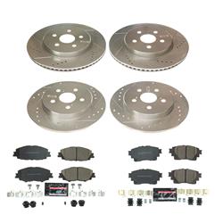 Rotors/Pads, Evolution Sport, Z23 Carbon Fiber Ceramic Pads, Iron Rotors, Zinc Plated, Cross-Drilled/Slotted, Front and Rear, Toyota, Set