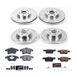 Rotors/Pads, Evolution Sport, Z23 Carbon Fiber Ceramic Pads, Iron Rotors, Zinc Plated, Cross-Drilled/Slotted, Front and Rear, Ford, Set