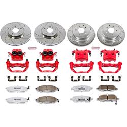 Brake Pads, Z26, Red Calipers, Drilled/Slotted Rotors, Front/Rear, Infiniti, Nissan, Kit