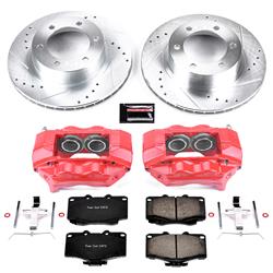 Disc Brake Kits, Z23 Evolution Sport Brake Upgrade Kits with Calipers, Front, Cross-drilled/Slotted Rotors, 4-piston Red Calipers, Toyota, Kit