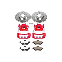 Disc Brake Kits, Z26 Street Warrior Performance Brake Kits with Calipers, Front, Cross-drilled/Slotted Rotors, 1-piston Red Calipers, Ford, Kit