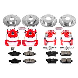 Disc Brake Kits, Z23 Evolution Sport Brake Upgrade Kits, Front and Rear, Cross-drilled/Slotted Rotors, Red Powdercoated Calipers, 1-piston, Ford, Kit