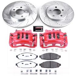 Disc Brake Kits, Z26 Street Warrior Performance, Front, Cross-drilled/Slotted Rotors, Red Powdercoated Calipers, 2-piston, Ford, Lincoln, Mercury, Kit