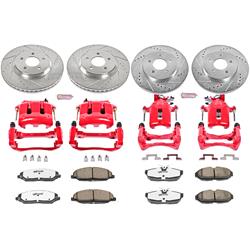 Brake Pads, Calipers, Drilled/Slotted Rotors, Front and Rear, Ford, Kit