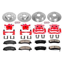 Disc Brake Kits, Z23 Evolution Sport Brake Upgrade Kits, Front and Rear, Cross-drilled/Slotted Rotors, Red Powdercoated Calipers, Chevy, Kit