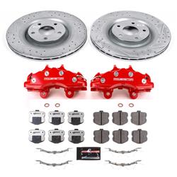 Disc Brake Kits, Z26 Street Warrior Performance Brake Kits with Calipers, Front, Cross-drilled/Slotted Rotors, 6-piston Red Calipers, Chevrolet, Kit