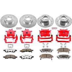 Disc Brake Kits, Z26 Street Warrior Performance Brake Kits with Calipers, Front and Rear, Cross-drilled/Slotted Rotors, Red Calipers, Chevy, Saab, Kit