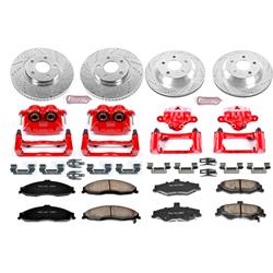 Brake Rotor/Pad/Caliper, Z23 Pads, Iron, Drilled/Slotted, Red Caliper, Front/Rear, Chevy, Pontiac, Kit