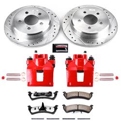 Disc Brake Kits, Z36 Truck and Tow Performance Brake Kits with Calipers, Rear, Cross-drilled/Slotted Rotors, 1-piston Red Calipers, Ford, Mercury, Kit