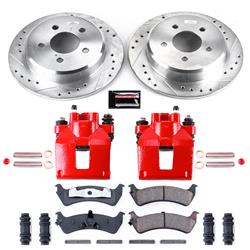 Disc Brake Kits, Z23 Evolution Sport Brake Upgrade Kits, Rear, Cross-drilled/Slotted Rotors, Red Powdercoated Calipers, 1-piston, Ford, Mercury, Kit