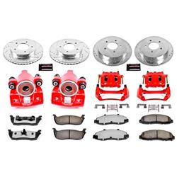 Brake Rotors, Pads, Red Calipers, Drilled/Slotted Rotors, Truck and Tow Pads, Front/Rear, Ford, Kit