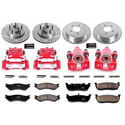 Brake Rotors/Pads, Cross-Drilled/Slotted, Iron, Natural, Ford, Lincoln, Front/Rear, Kit