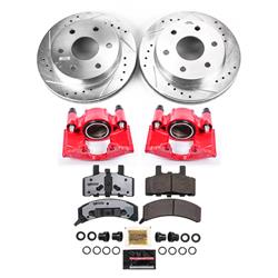 Brake Rotors, Pads, Red Calipers, Drilled/Slotted Rotors, Truck and Tow Pads, Front, Cadillac, Chevy, GMC, Kit