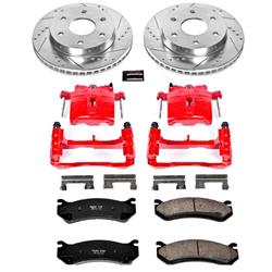 Performance Disc Brakes, Front, Drilled/Slotted Rotors, Red Calipers, Cadillac, Chevy, GMC, Kit