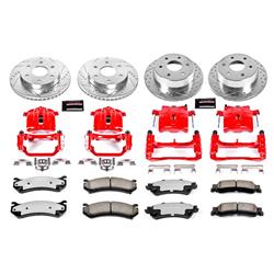 Disc Brake Kit, 1-Click Performance, Pad/Caliper/Rotor, Cross-drilled/Slotted, Front and Rear, Chevy, GMC