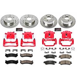 Performance Disc Brakes, Front/Rear, Drilled/Slotted Rotors, Red Calipers, Chevy, GMC, Kit