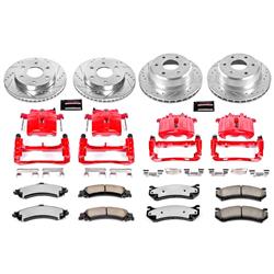 Brake Rotors, Pads, Red Calipers, Drilled/Slotted Rotors, Truck and Tow Pads, Front/Rear, Cadillac, Chevy, GMC