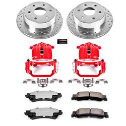 Brake Rotors, Pads, Red Calipers, Drilled/Slotted Rotors, Truck and Tow Pads, Rear, Cadillac, Chevy, GMC, Kit