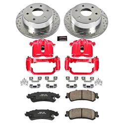 Brake Rotors, Pads, Red Calipers, Drilled/Slotted Rotors, Z23 Pads, Rear, Chevy, GMC, Kit