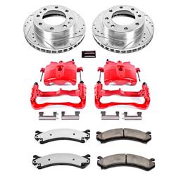 Brake Rotors, Pads, Red Calipers, Drilled/Slotted Rotors, Truck/Tow Pads, Front, Cadillac, Chevy, GMC, Hummer