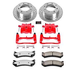 Brake Rotors, Pads, Red Calipers, Drilled/Slotted Rotors, Truck/Tow Pads, Rear, Chevy, GMC, Kit