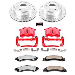 Brake Rotors, Pads, Red Calipers, Drilled/Slotted Rotors, Truck/Tow Pads, Rear, Cadillac, Chevy, GMC, Kit