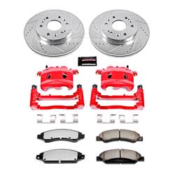 Brake Rotors, Pads, Red Calipers, Drilled/Slotted Rotors, Truck/Tow Pads, Front, Cadillac, Chevy, GMC, Kit