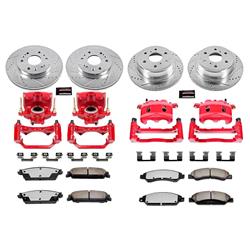 Disc Brake, Truck and Tow, Front/Rear, Drilled/Slotted Rotors, Red Calipers, Pads, Cadillac, Chevy, GMC, Kit