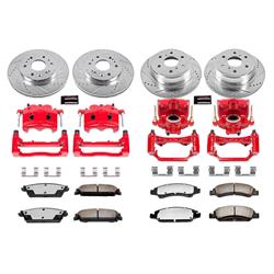 Brake Rotors, Pads, Red Calipers, Drilled/Slotted Rotors, Z36 Pads, Front/Rear, Cadillac, Chevy, GMC, Kit