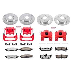 Brake Rotors, Pads, Red Calipers, Drilled/Slotted Rotors, Z36 Pads, Front/Rear, Nissan, Kit