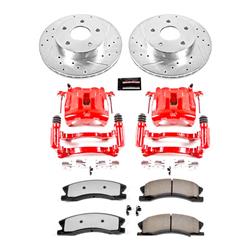 Brake Rotors, Pads, Red Calipers, Drilled/Slotted Rotors, Truck and Tow Pads, Front, Jeep, Kit