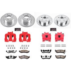 Disc Brake Kits, Z36 Truck and Tow Performance, Front and Rear, Cross-drilled/Slotted Rotors, Red Powdercoated Calipers, Z36 Brake Pads, Jeep, Kit