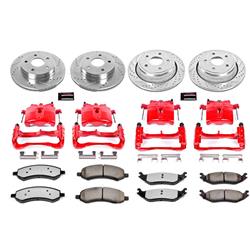 Brake Rotors, Pads, Red Calipers, Drilled/Slotted Rotors, Truck and Tow Pads, Front/Rear, Dodge, Kit