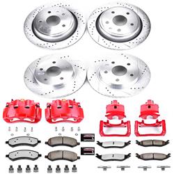 Brake Rotors, Red Calipers, Drilled/Slotted Rotors, Z36 Pads, Front/Rear, Chrysler, Dodge, Ram, Kit