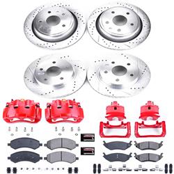 Brake Rotors, Pads, Red Calipers, Drilled/Slotted Rotors, Z23 Pads, Front/Rear, Chrysler, Dodge, Ram, Kit