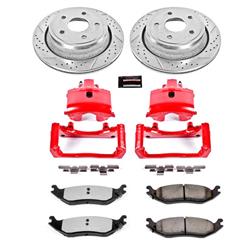 Brake Rotors, Pads, Red Calipers, Drilled/Slotted Rotors, Truck and Tow Pads, Rear, Chrysler, Dodge, Kit
