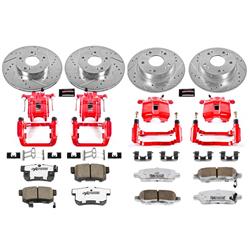 Brake Rotors, Pads, Red Calipers, Drilled/Slotted Rotors, Z-26 Pads, Front/Rear, for use on Acura®, Honda®